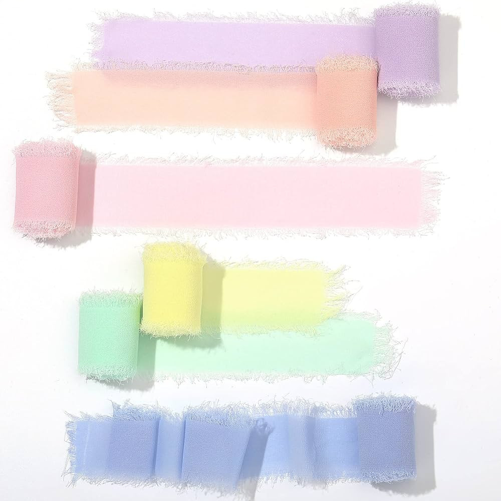 6 Rolls Handmade Fringe Chiffon Silk Ribbon 1.5" x 3 Yd Colorful Ribbon for Wedding Invitations, ... | Amazon (US)
