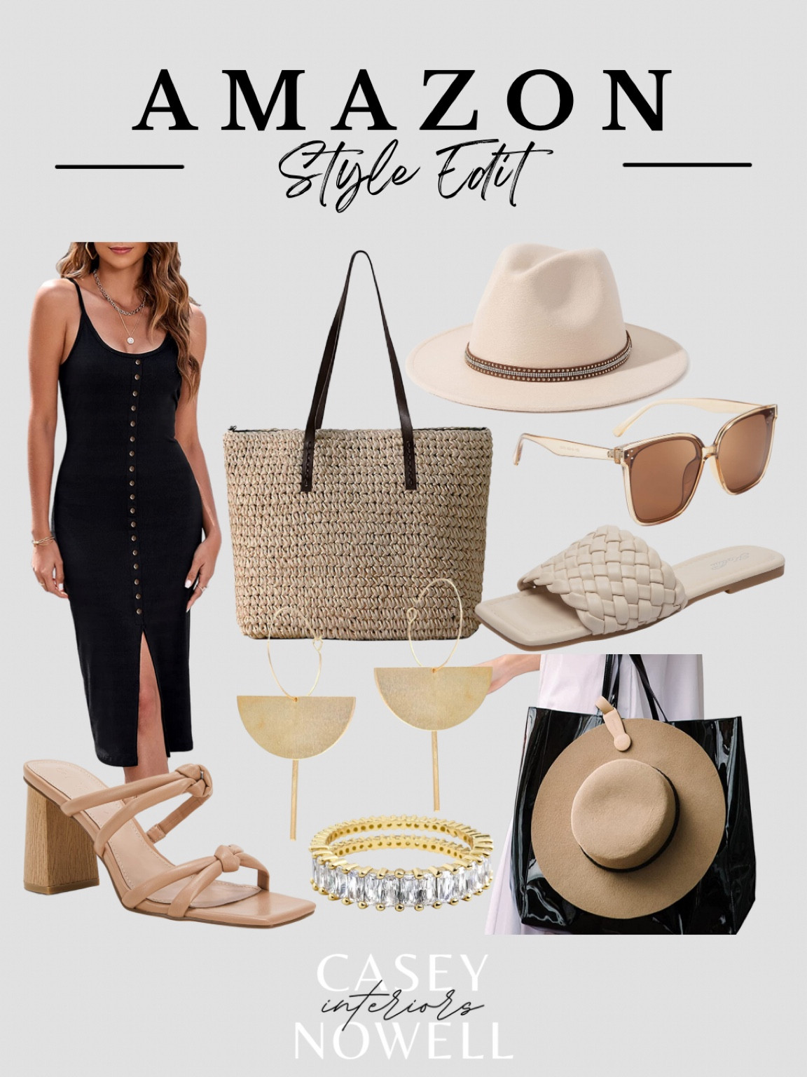 Amazon fashion, amazon dress, summer, spring, black dress, bump, pool bag, beach bag, resort wear, earrings, heels, sandals, flats, neutral, hat clip, diamond ring, brass, gold, sunglasses, hat, pool hat, wide brim hat, beach hat, woven bag, tote bag, spring break. 

#LTKSeasonal #LTKstyletip #LTKunder50