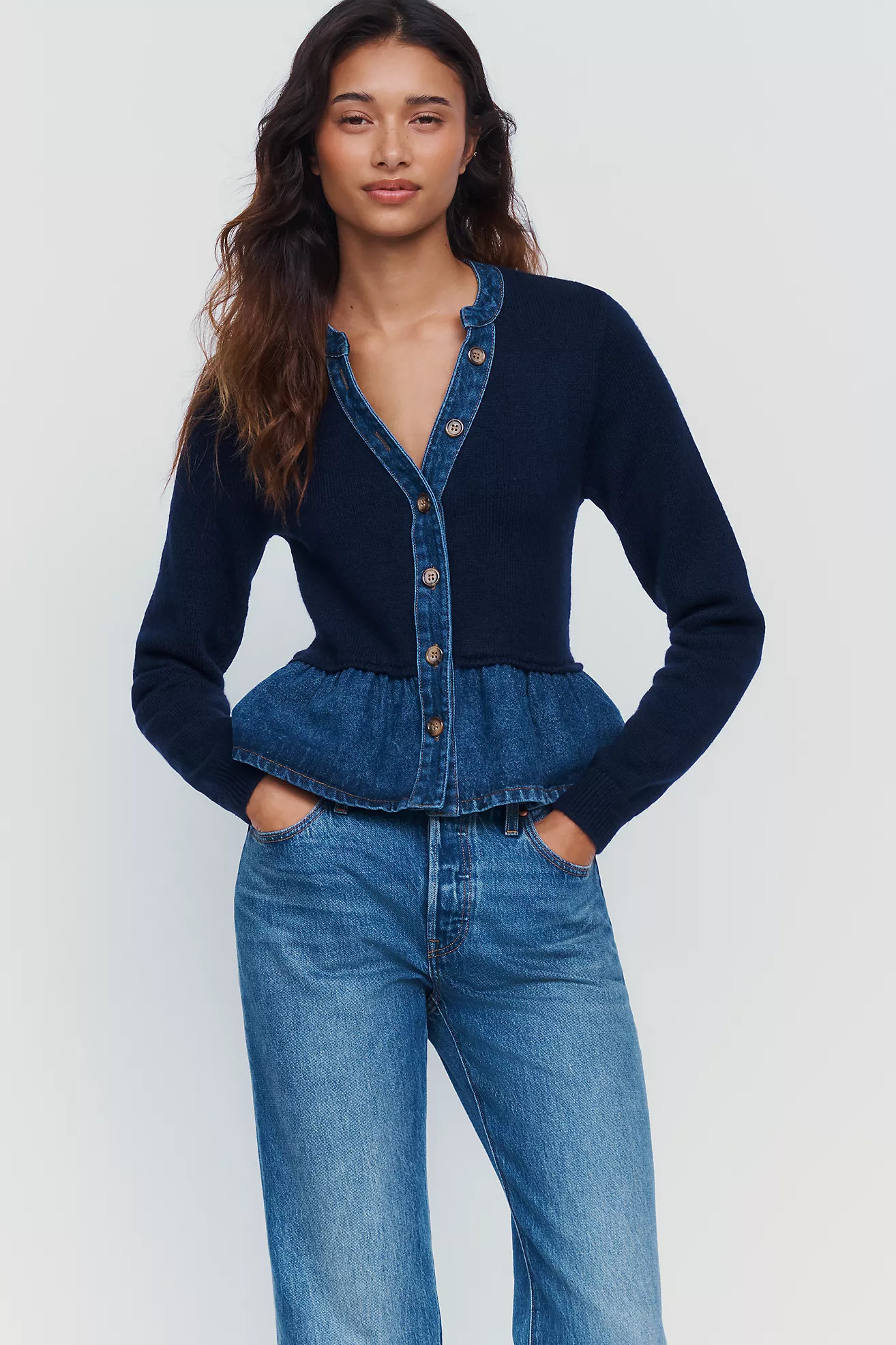 Pilcro Denim Knit Peplum Cardigan | Anthropologie (US)
