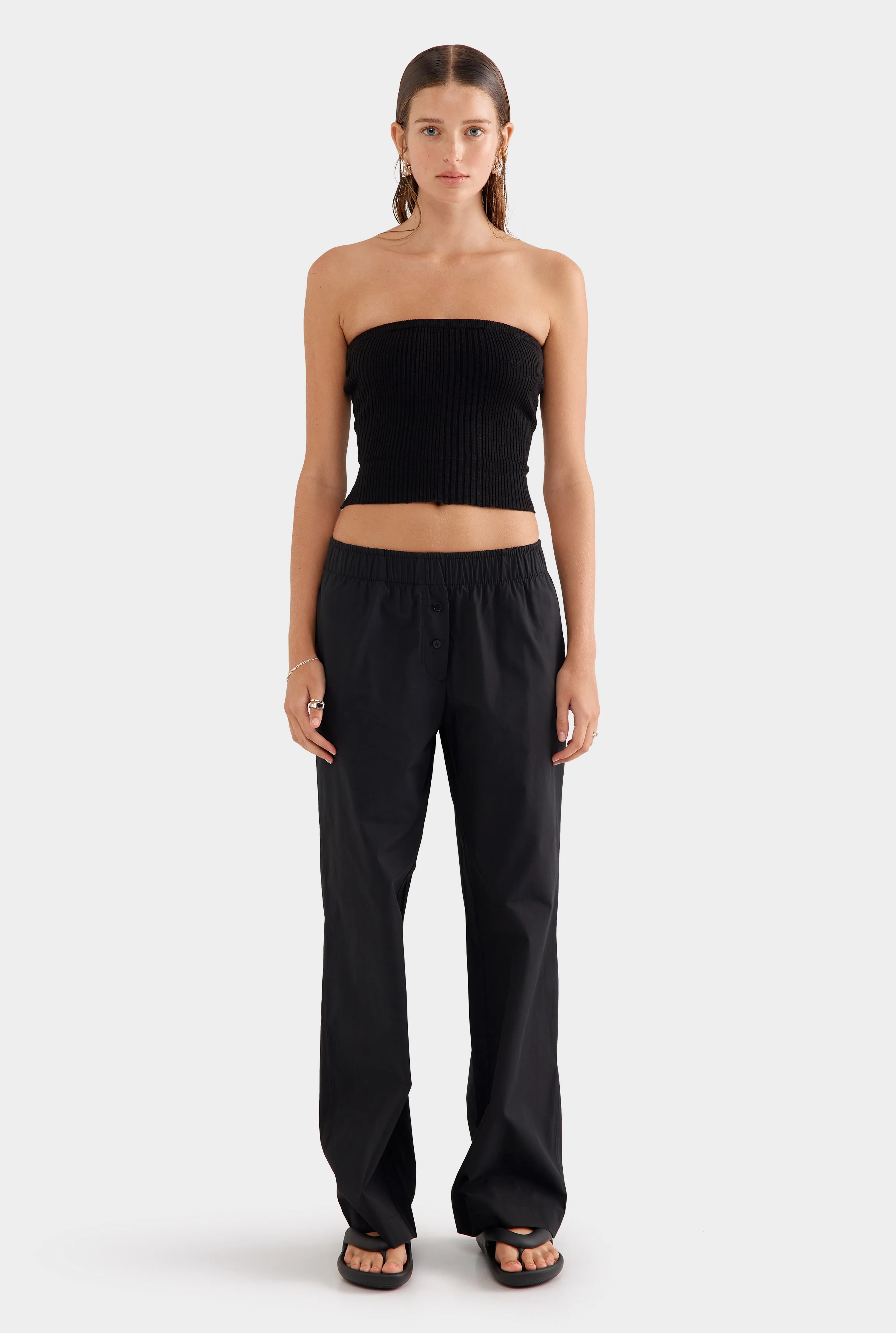 Womens Cotton Poplin Pant in Black | Venroy | Venroy AU
