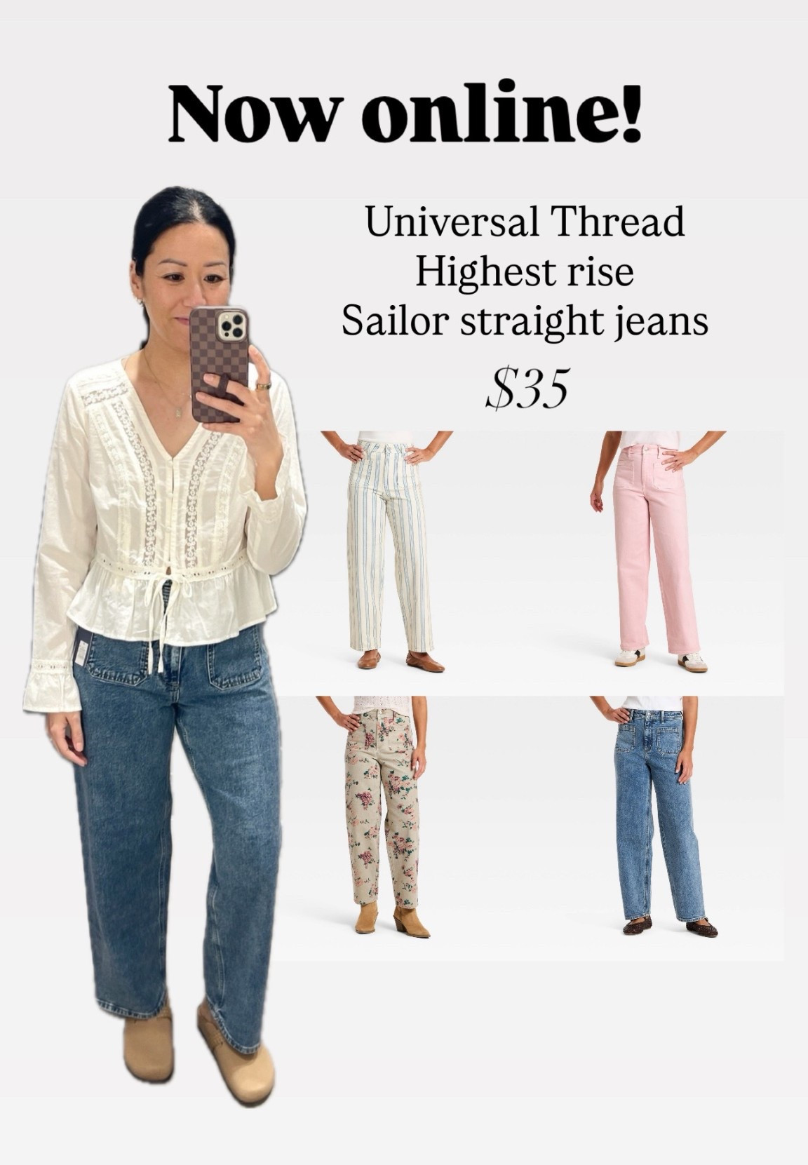 Universal Thread highest rise sailor straight leg jeans

I wear size 4 regular 


#LTKSaleAlert #LTKFindsUnder50 #LTKOver40