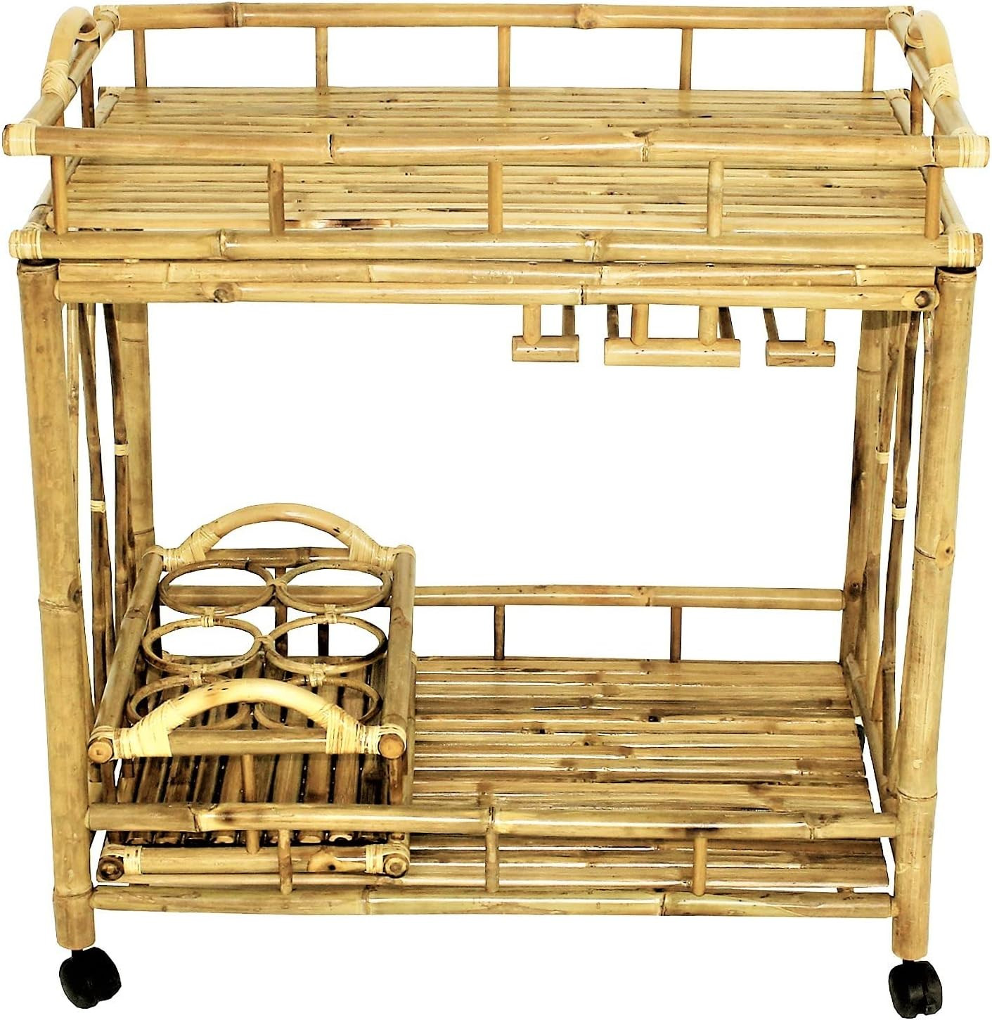 Zew Bamboo Wheeled Serving Cart Wine Natural | Amazon (US)