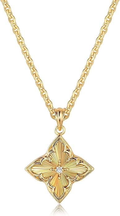 Fettero Gold Dainty Necklace Clover Pendant Necklace for Women | 14K Gold Plated Four Leaf Clover... | Amazon (US)