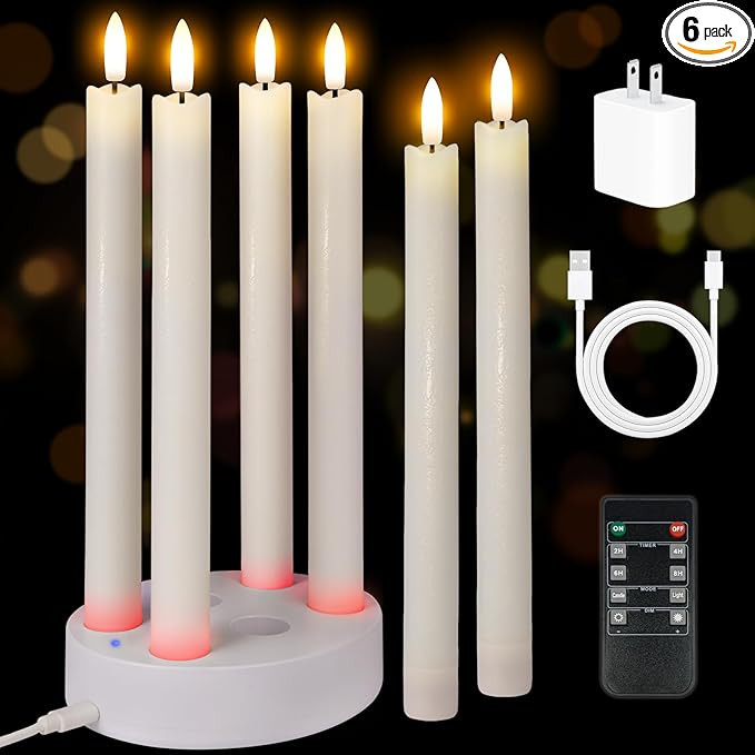 Rechargeable Flameless Taper Candles, 6 Pcs Real Wax Rechargeable LED Candles Flickering with Rem... | Amazon (US)