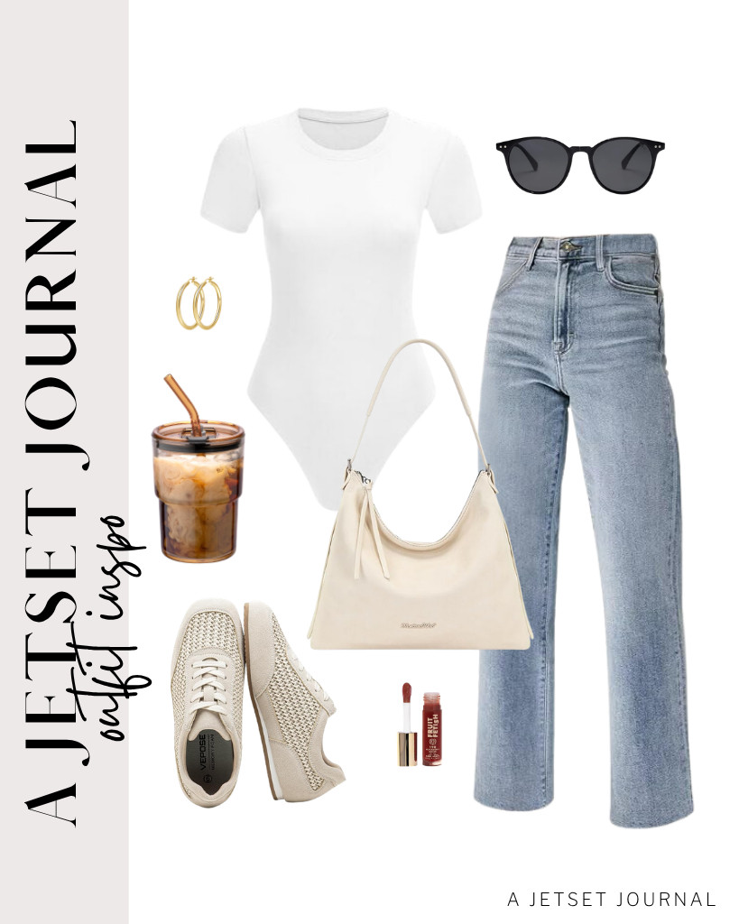 This white bodysuit and straight-leg jeans duo is a stylish outfit for daily errands or coffee runs. These fashion sneakers from Vepose are comfortable footwear to wear with this fit. Style it with chunky hoop earrings and dab a bit of Milani lip oil to complete the look.


#LTKSeasonal #LTKSaleAlert #LTKTravel
 

 