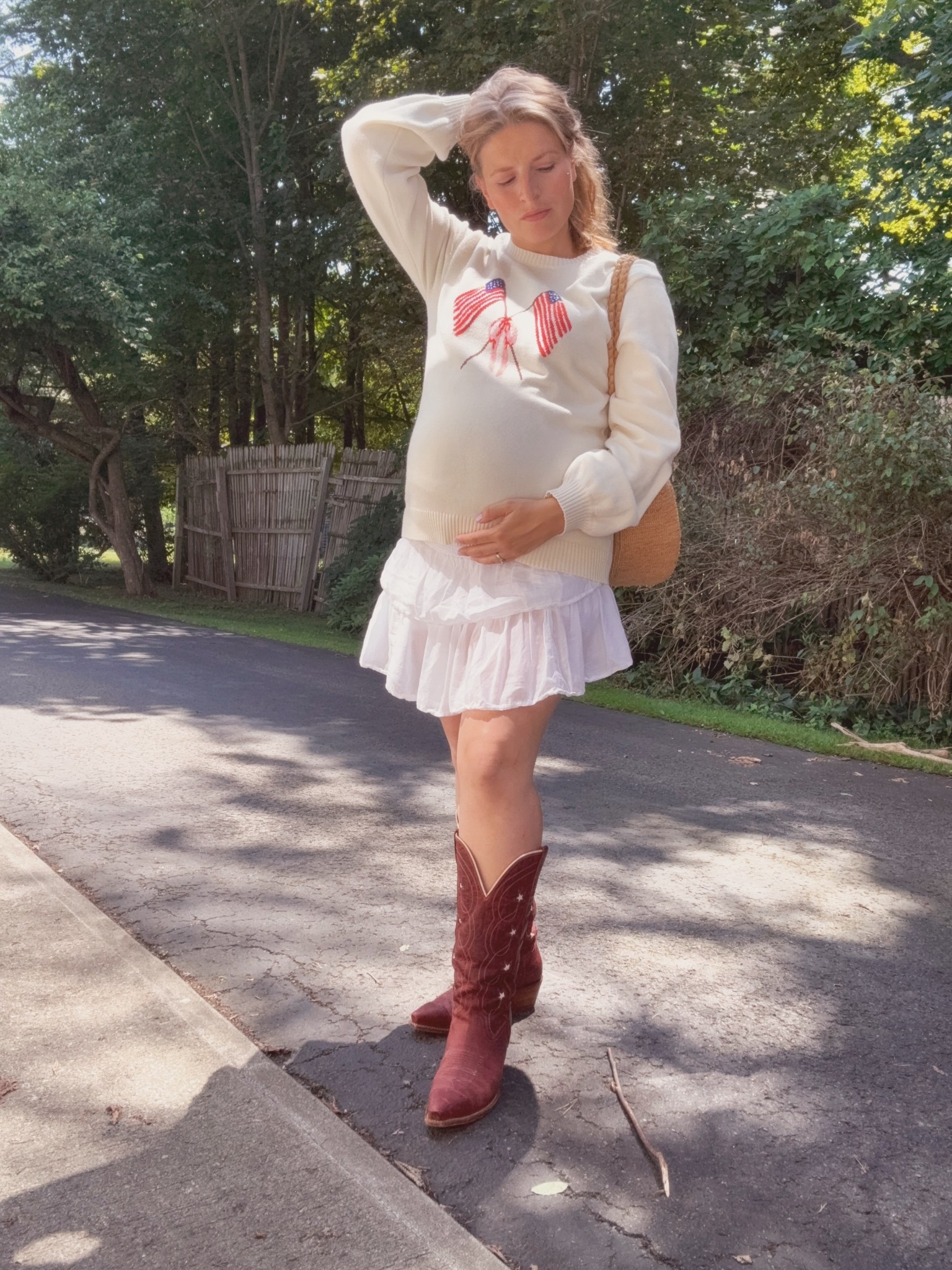 Americana, bump friendly, summer fashion, third trimester, warm weather fit, summer fashion, flag sweater 

#LTKBump #LTKShoeCrush #LTKSeasonal