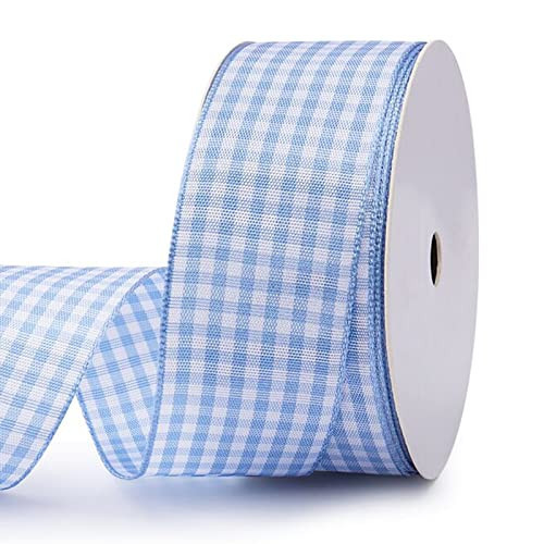 VIVIQUEN Light Blue Gingham Ribbon, 1-1/2" Checkered Taffeta Plaid Ribbon, Picnic Craft Ribbon 100% Polyester for Sewing, Gift, DIY Craft, Wedding Decoration, Wreaths, Home Decoration 25 Yd | Amazon (US)