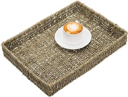 MyGift Handmade Natural Woven Seagrass Basket Tray - Rustic Serving Tray, Decorative Multipurpose... | Amazon (US)