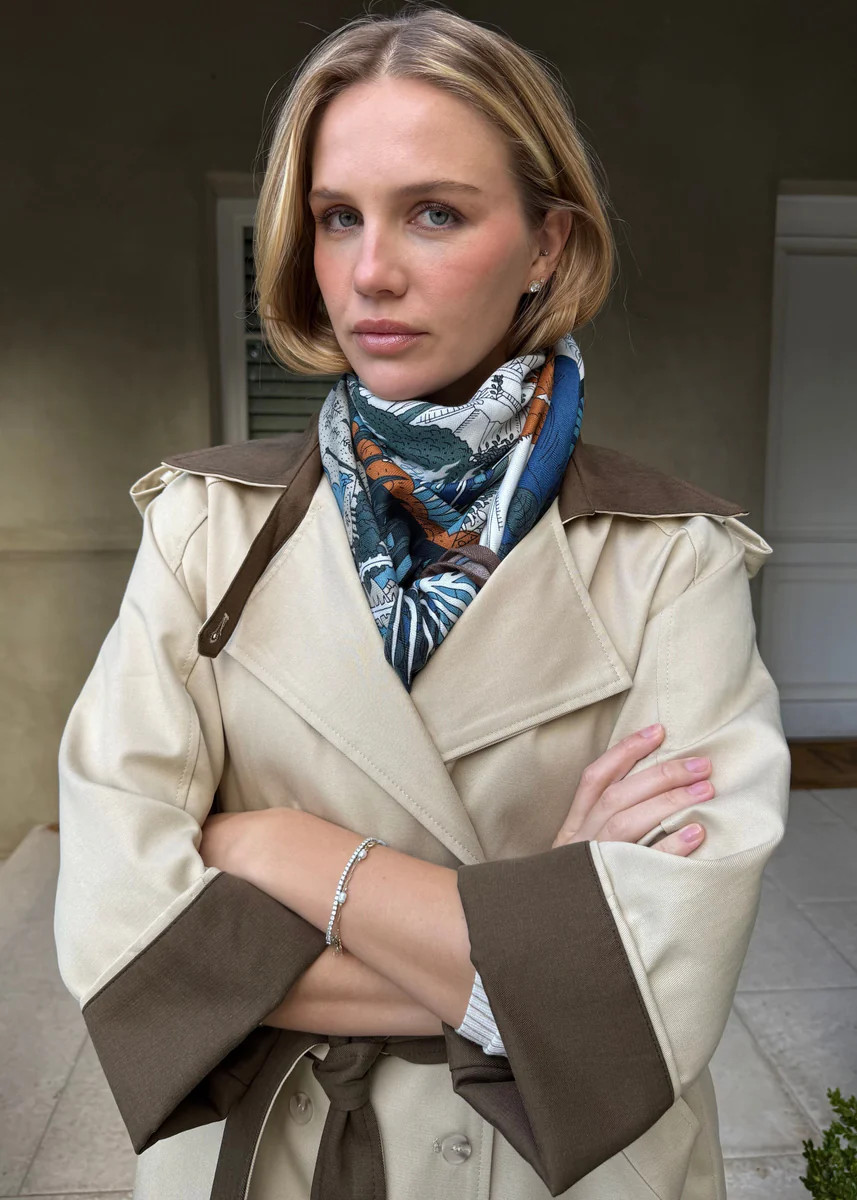 Preston Multicolor Animal Print Square Shawl - Navy | Benaar La