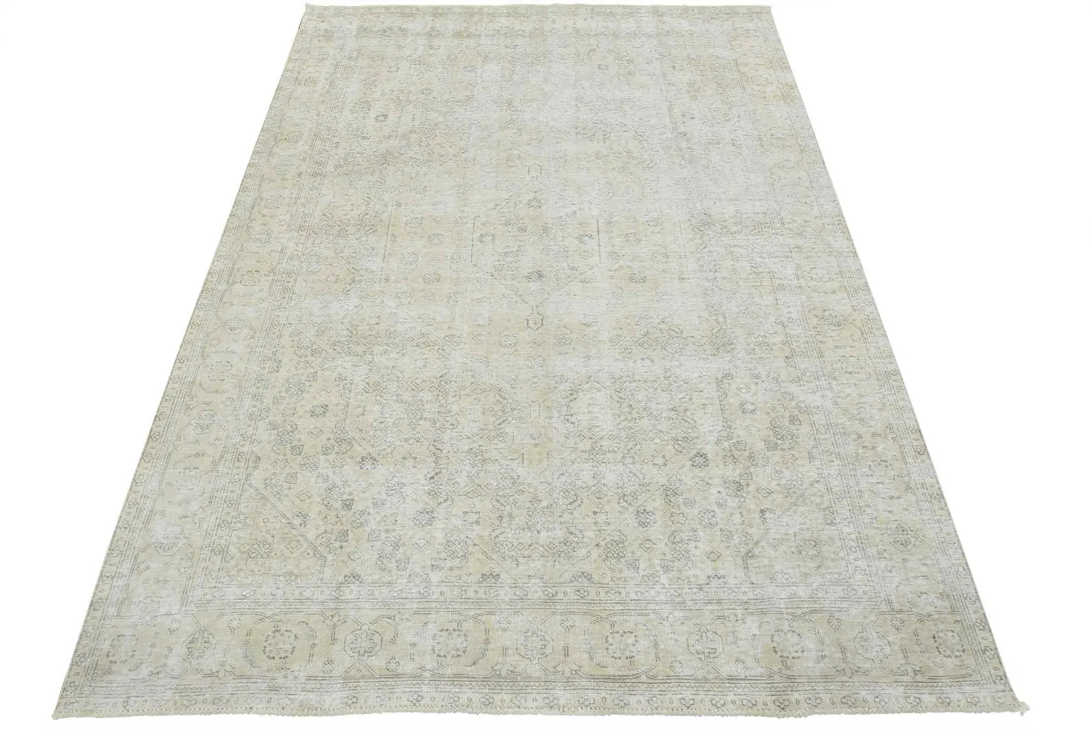 Tabriz Rug 8' x 11' Beige Wool Vintage Distressed Hand-Knotted Oriental Carpet | Etsy (US)