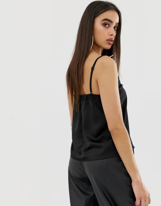 Outrageous Fortune lace trim cami with button detail in black | ASOS US