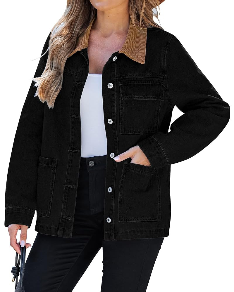luvamia Jean Jacket Women Trendy Button Down Contrast Corduroy Collar Casual Loose Fit Denim Barn... | Amazon (US)
