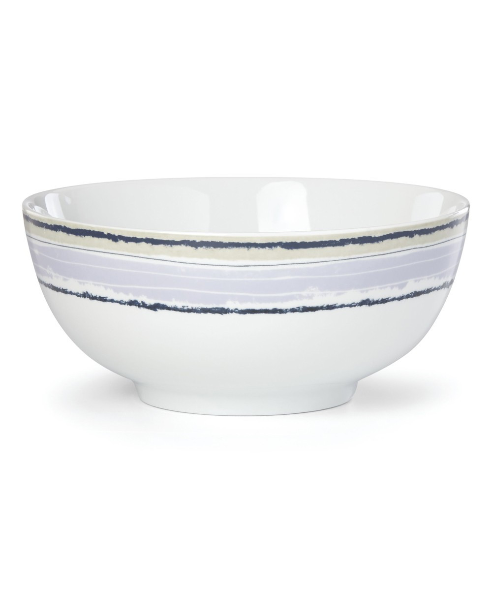 White & Lavender Stripe Serving Bowl | Zulily