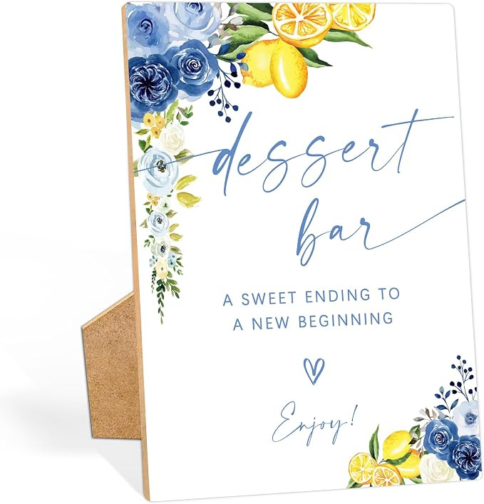 Floral Wedding Dessert Bar Sign, Something Blue Bridal Shower Sign, Wooden Blue Lemon Bridal Show... | Amazon (US)