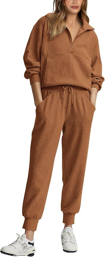 BTFBM Women's 2 Piece Tracksuit Fall Outfits 2023 Long Sleeve Half Zip Sweatshirt Sweatpants Loun... | Amazon (US)