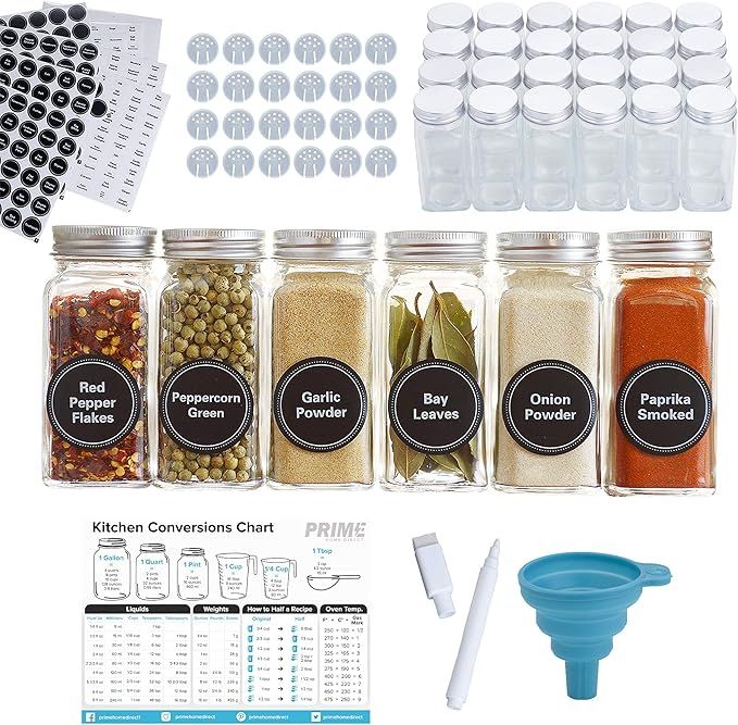 Prime Home Direct Spice Jars with Label - 24 Condiment Containers with Lids - 4 oz Spice Jars Set... | Amazon (US)