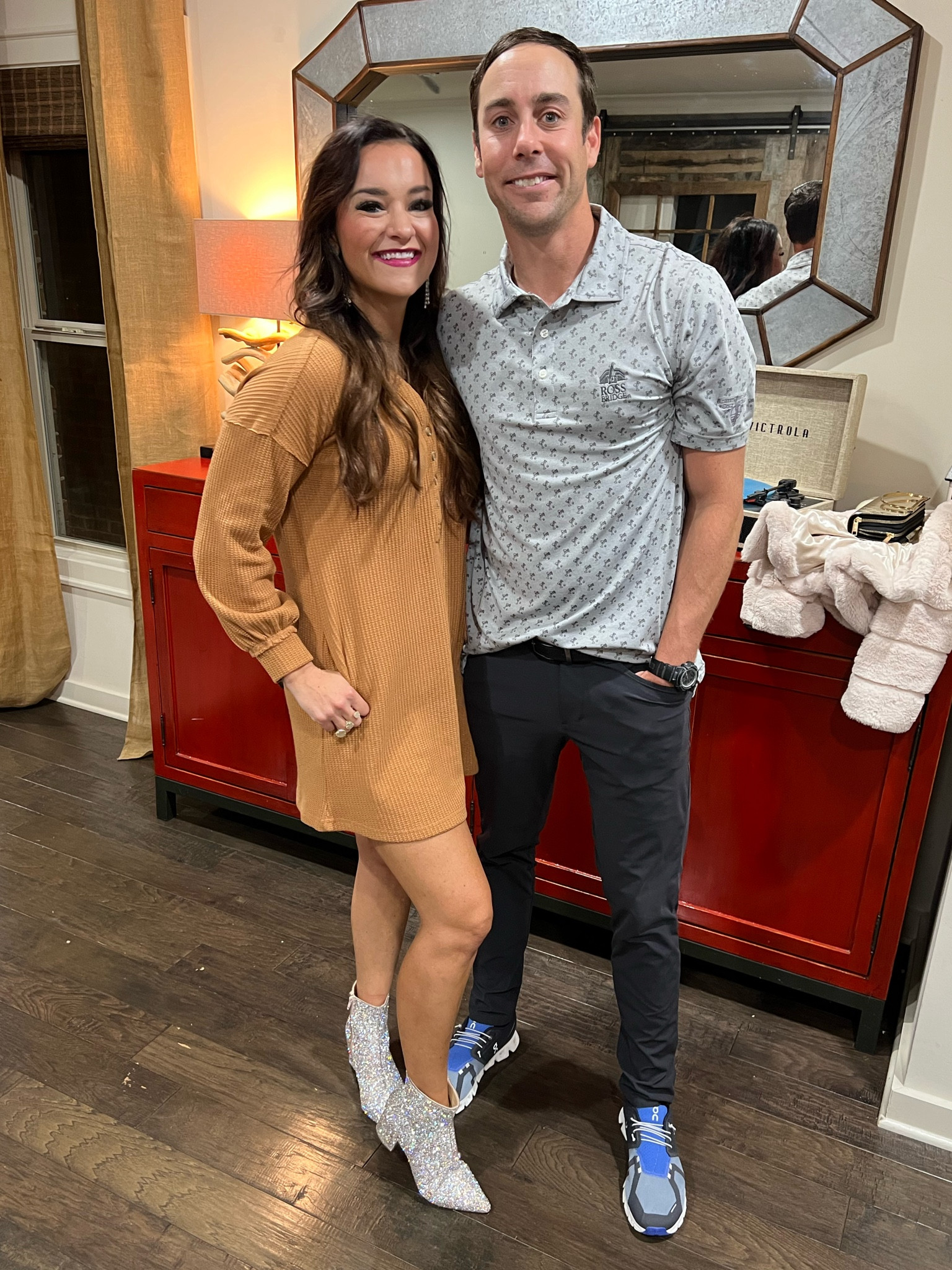 Shop red dress waffle knit dress - size S 
DSW short sparkly boot is so comfy I could wear it all night! 
Amazon bootie - Betsey Johnson Women's Cady Ankle Boot in silver glitter 

#LTKHoliday #LTKshoecrush #LTKSeasonal