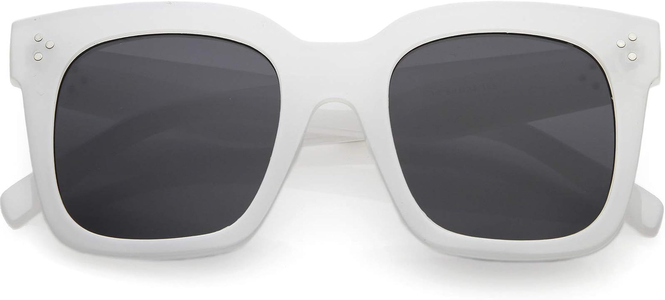 Amazon.com: zeroUV - Bold Flat Lens Oversized Square Frame Horn Rimmed Sunglasses 50mm (Frost Whi... | Amazon (US)