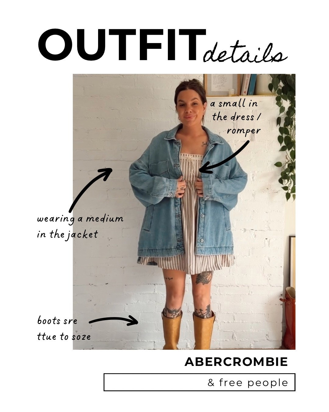 @abercrombie & FP = 🤌🏼 | AF is doing bogo 50% off right now! and this dress is a romper! ◡̈ wearing a medium in the denim jacket, tts in the boots, and small in the dress! 

#LTKSaleAlert #LTKgrwm #LTKootd
