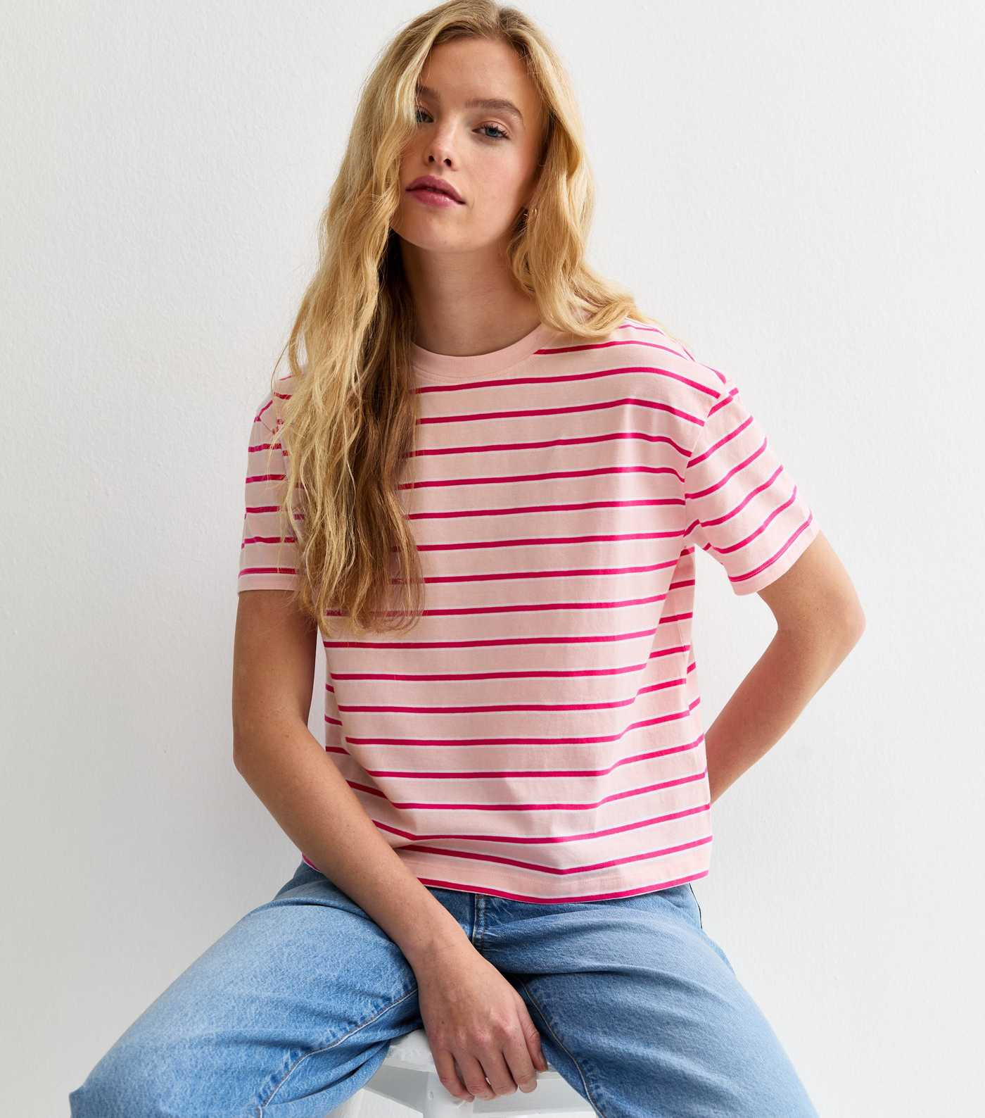Pink Striped Boxy Fit T-Shirt | New Look | New Look (UK)