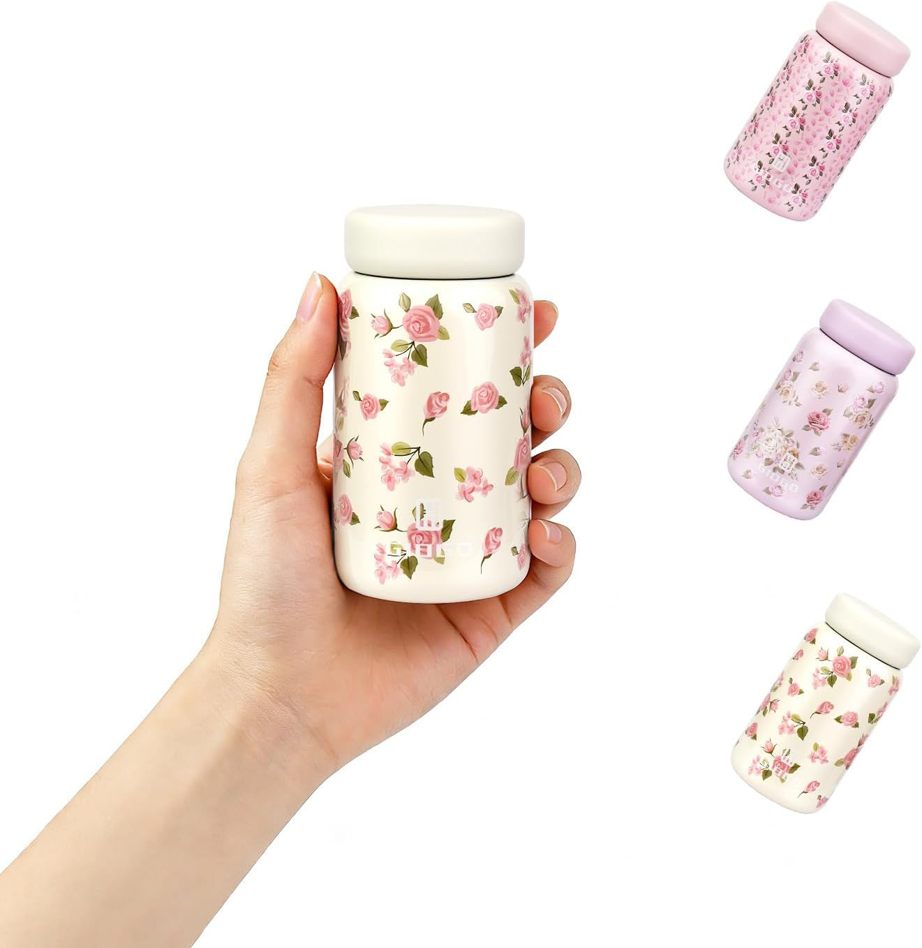Small Thermo Bottle Mini Vacuum Insulated Water Bottle 200ml/6.8oz Flower Water Flask Stainless Steel Thermal Water Bottles Thermo for Hot and Cold Drinks for Purse Pocket (White) | Amazon (US)