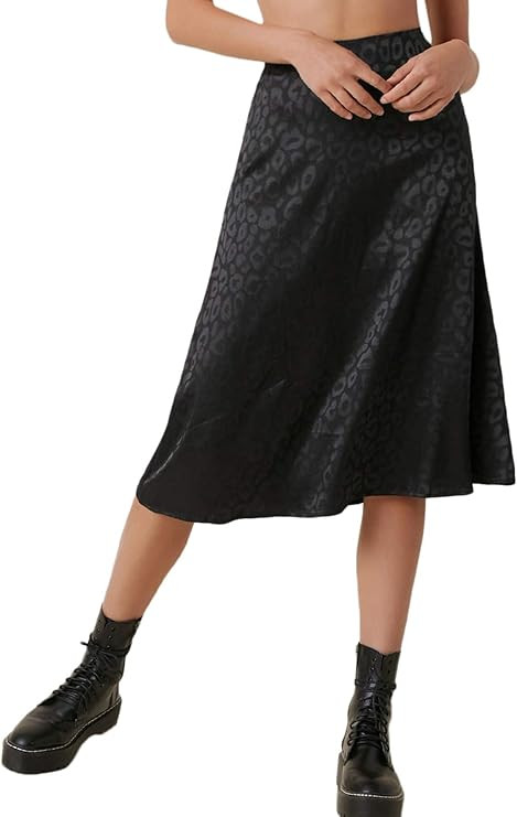 SOLY HUX Women's High Waist Silk Satin Flared A Line Midi Skirt | Amazon (US)