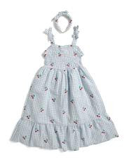 Girls Sleeveless Seersucker Maxi Dress With Hair Bow | TJ Maxx