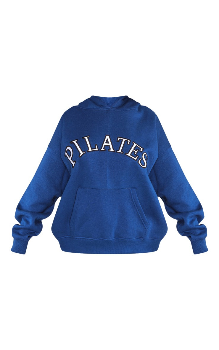 Petite Navy Pilates Slogan Hoodie | PrettyLittleThing UK