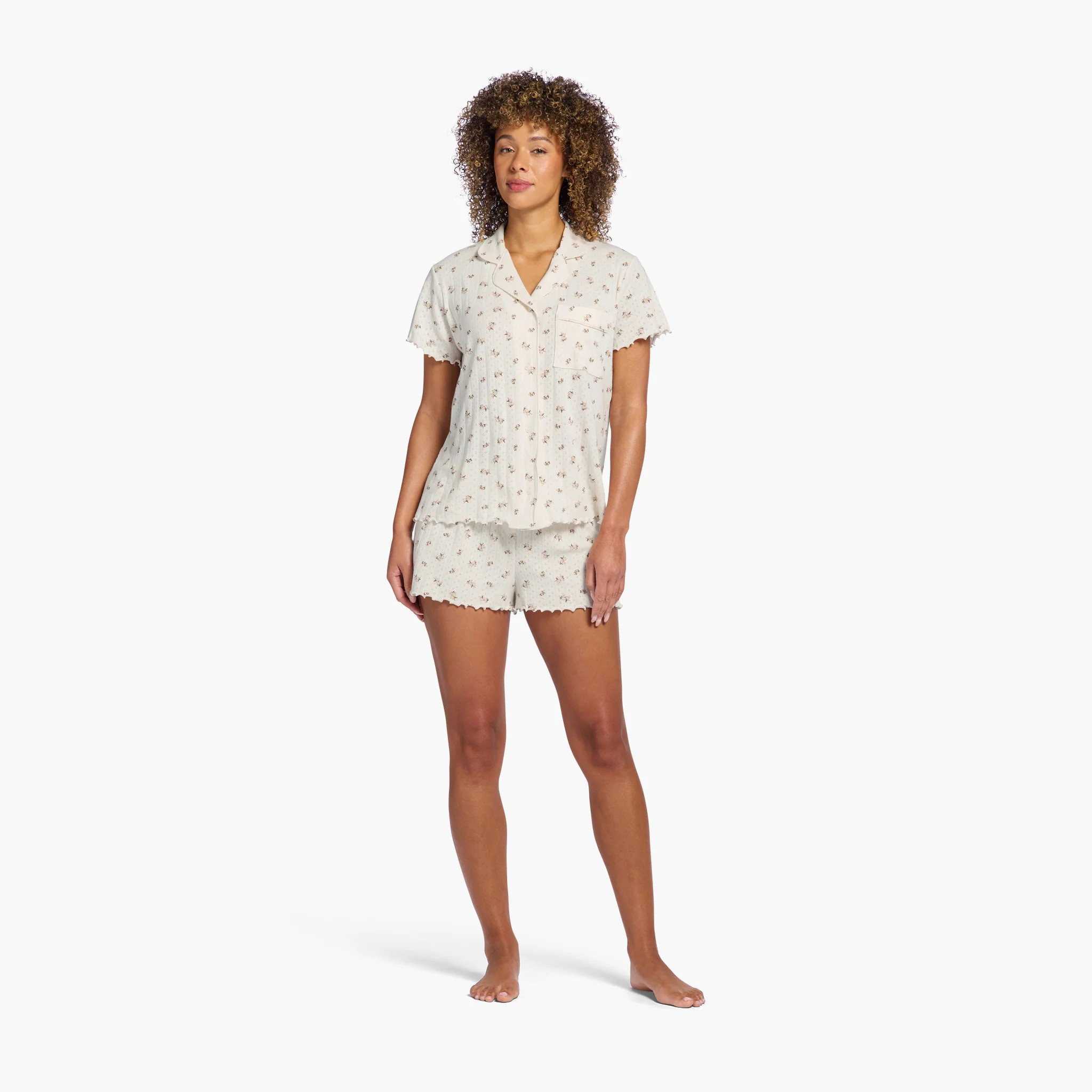 Pointelle Pajama Short Set | Ditsy Pearl | Nuuds US