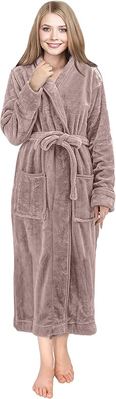 NY Threads Women Fleece Shawl Collar Bathrobe - Plush Long Robe | Amazon (US)