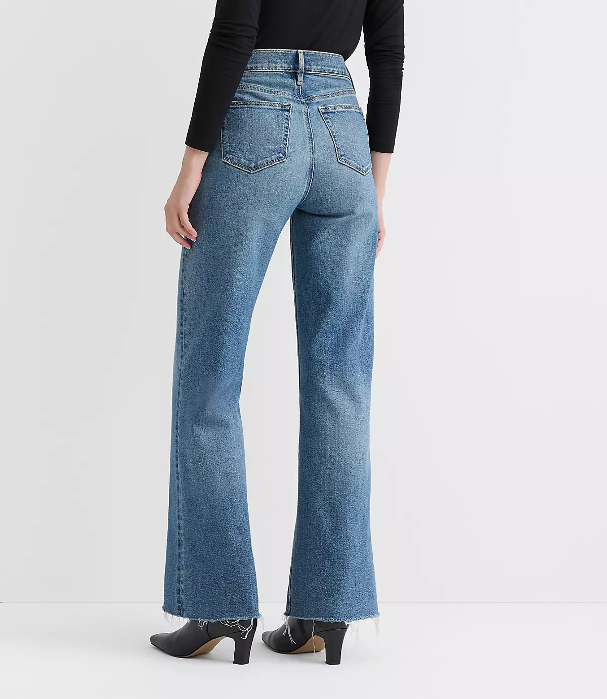 Frayed High Rise Wide Leg Jeans | LOFT