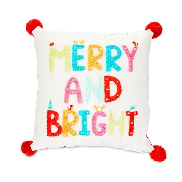 Merry and Bright 15.5" x 15.5" Decorative Pillow, by Holiday Time - Walmart.com | Walmart (US)