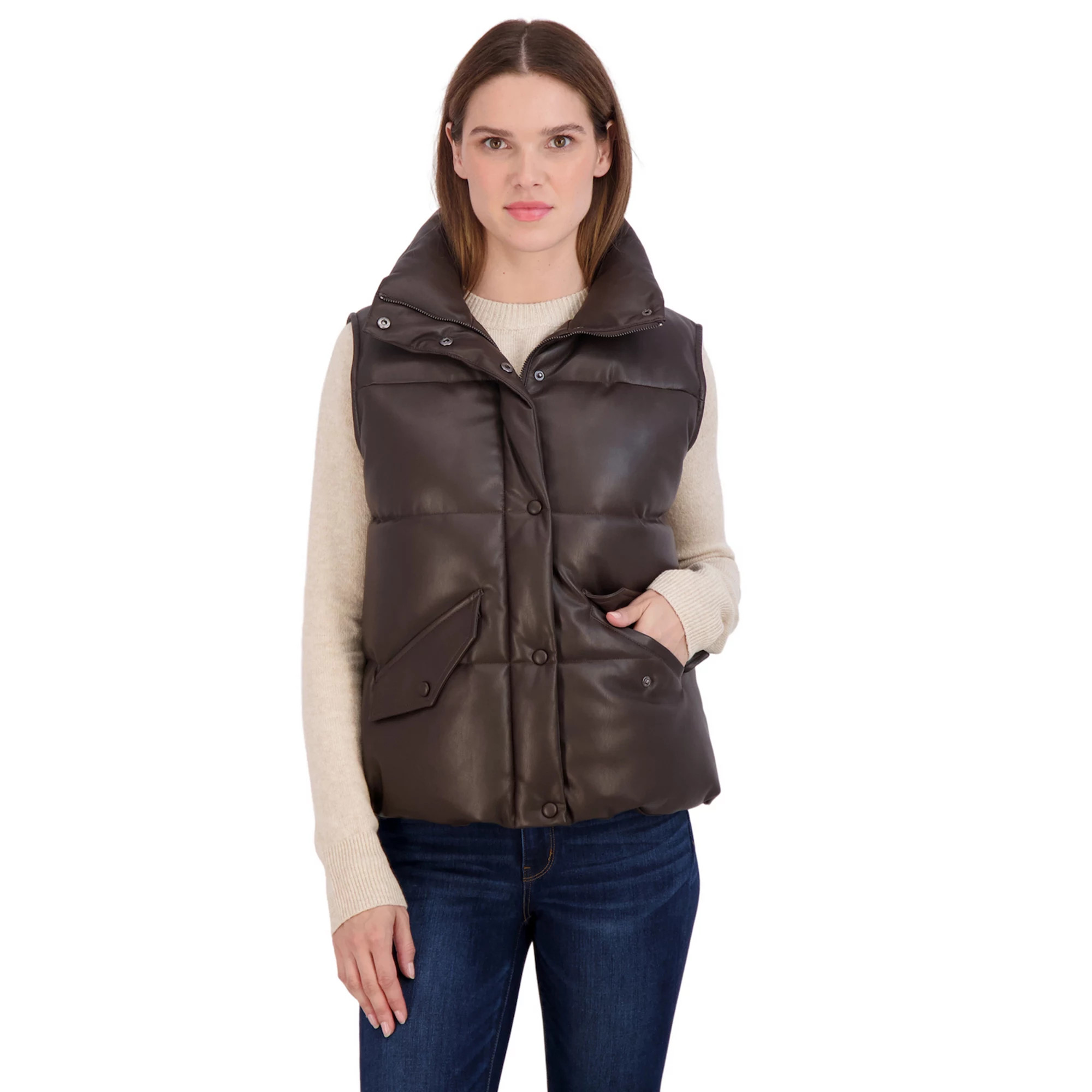 Women's Sebby Collection Faux-Leather Puffer Vest | Kohl's