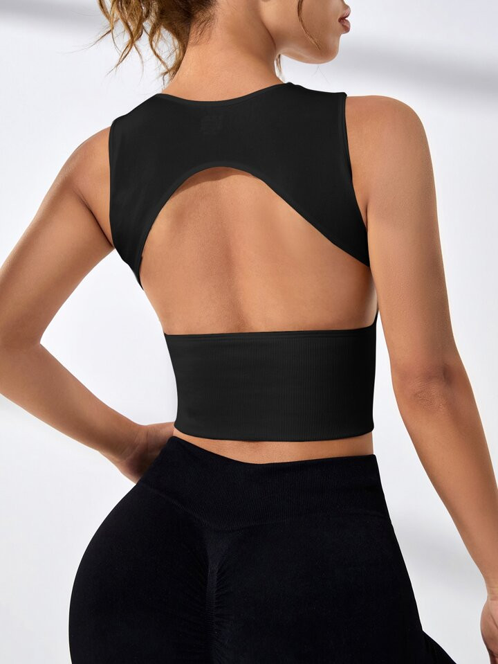 Solid Cut Out Back Sports Tank Top | SHEIN
