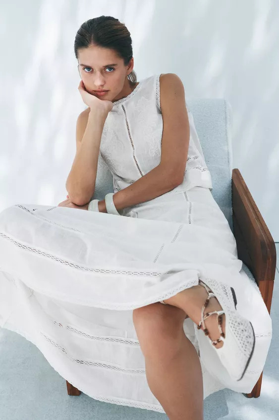 ZW COLLECTION EMBROIDERED MIDI SKIRT | Zara US