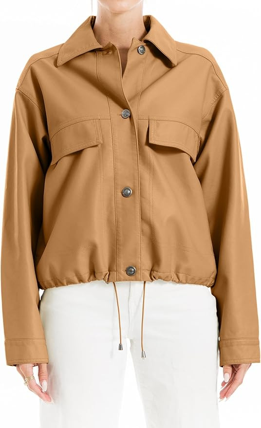 Max Studio Women's Fashion Everyday Casual Long Sleeve Faux Leather Short Outerwear Jacket | Amazon (US)