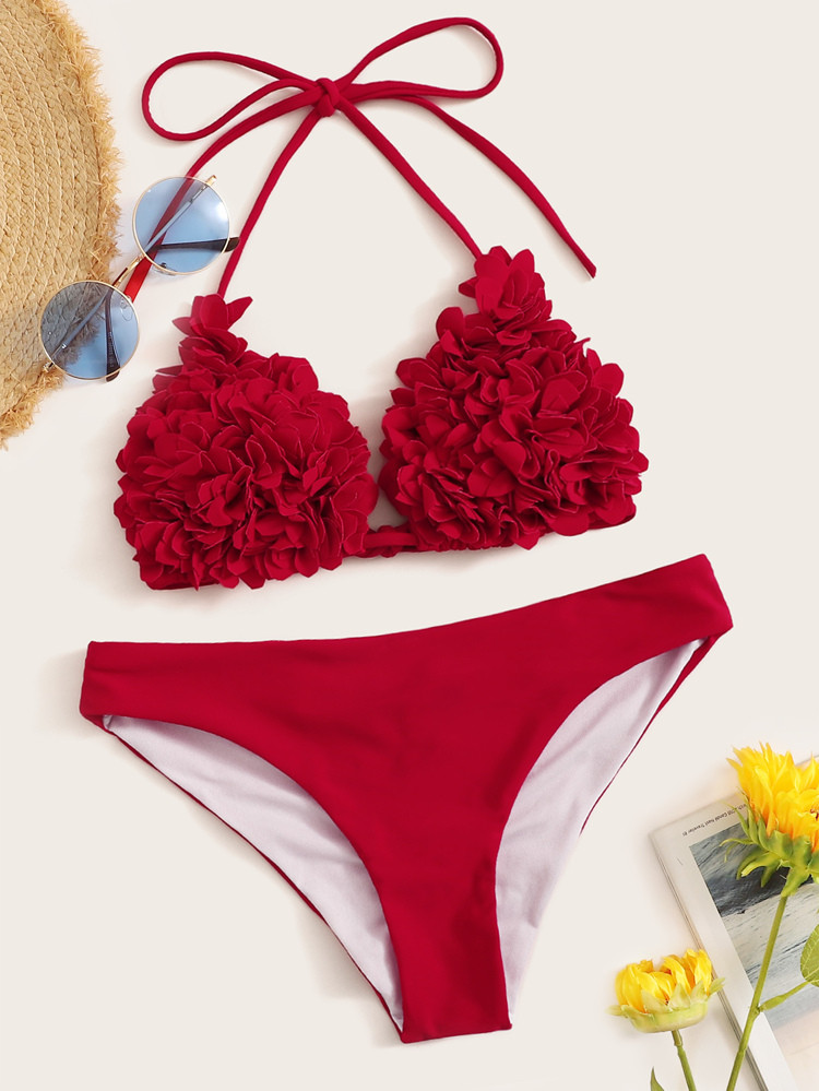 Applique Halter Triangle Bikini Set | SHEIN