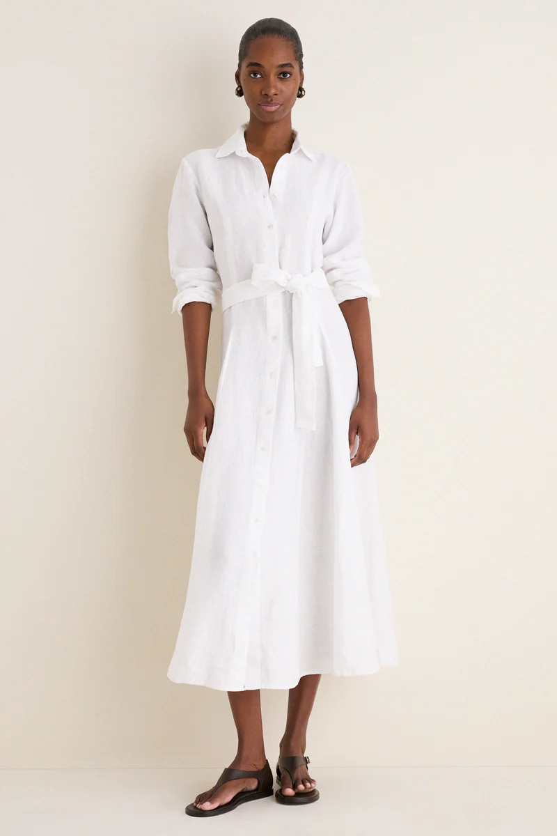 White Linen Woven Collared Long Sleeve Dress | Tuckernuck (US)
