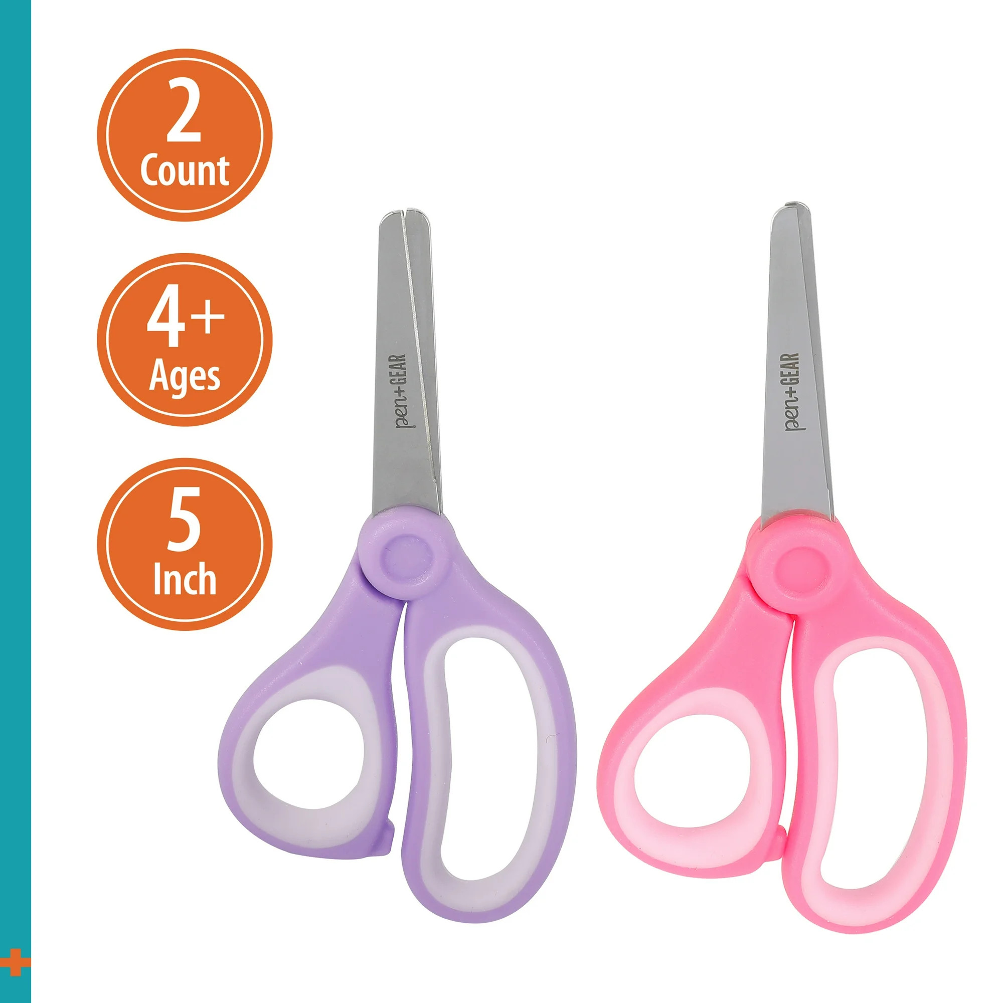 Pen+Gear 5-inch Blunt-tip Kids Scissors, Ages 4-7, School Supplies, 2-Pack, Purple and Pink | Walmart (US)