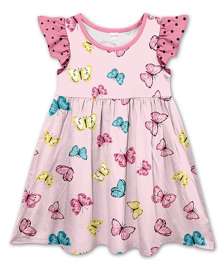 Penelope Plumm Pink Butterfly Angel-Sleeve Dress - Toddler & Girls | Zulily