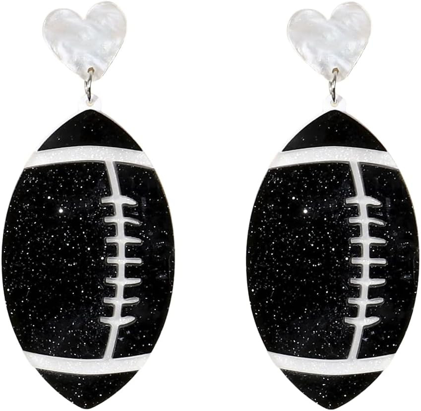 Glitter Football Dangle Drop Earrings Game Day Statement Cheer Earrings Accessories Football Sport Jewelry for Women | Amazon (US)