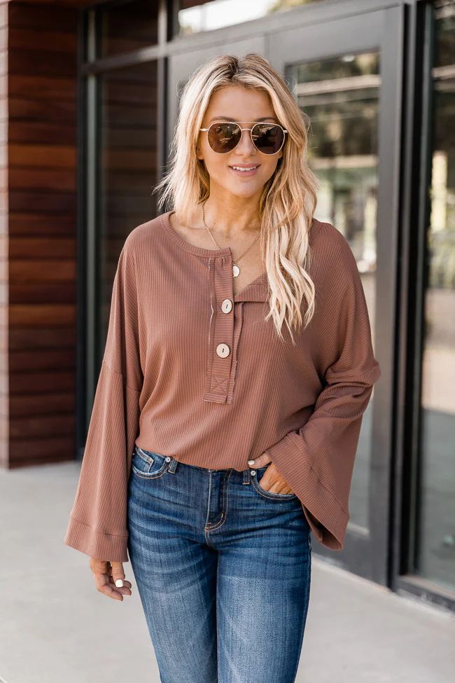 Leave You Hanging Brown Ribbed Henley Bodysuit | The Pink Lily Boutique