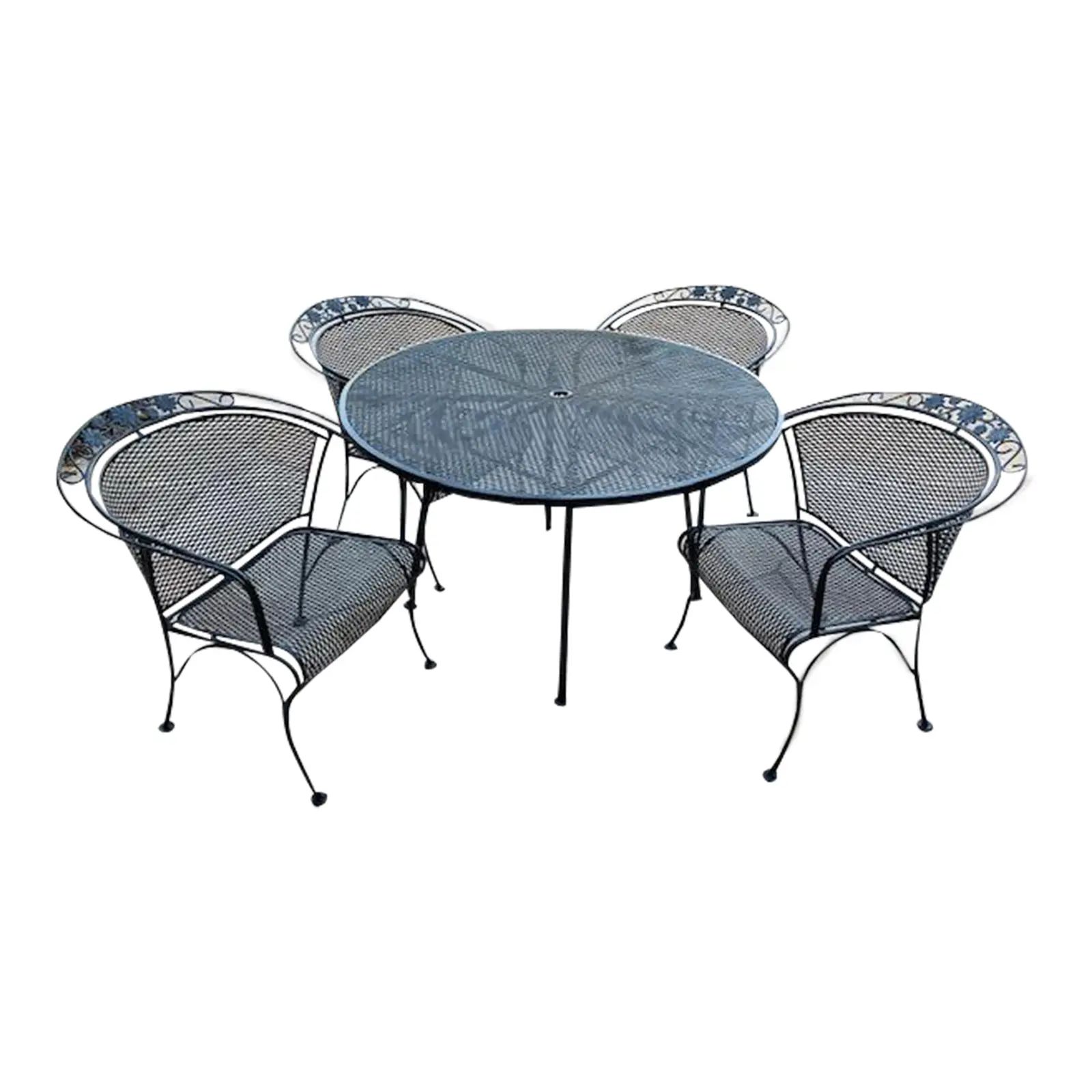 Vintage Woodard Briarwood “Daisy” Wrought Iron Outdoor Table & 4 Chairs | Chairish