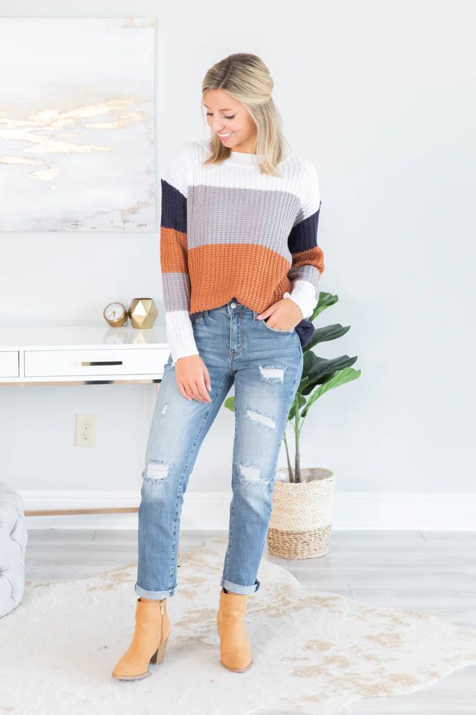 Let's Get Together Taupe Multicolored Colorblock Sweater | The Mint Julep Boutique