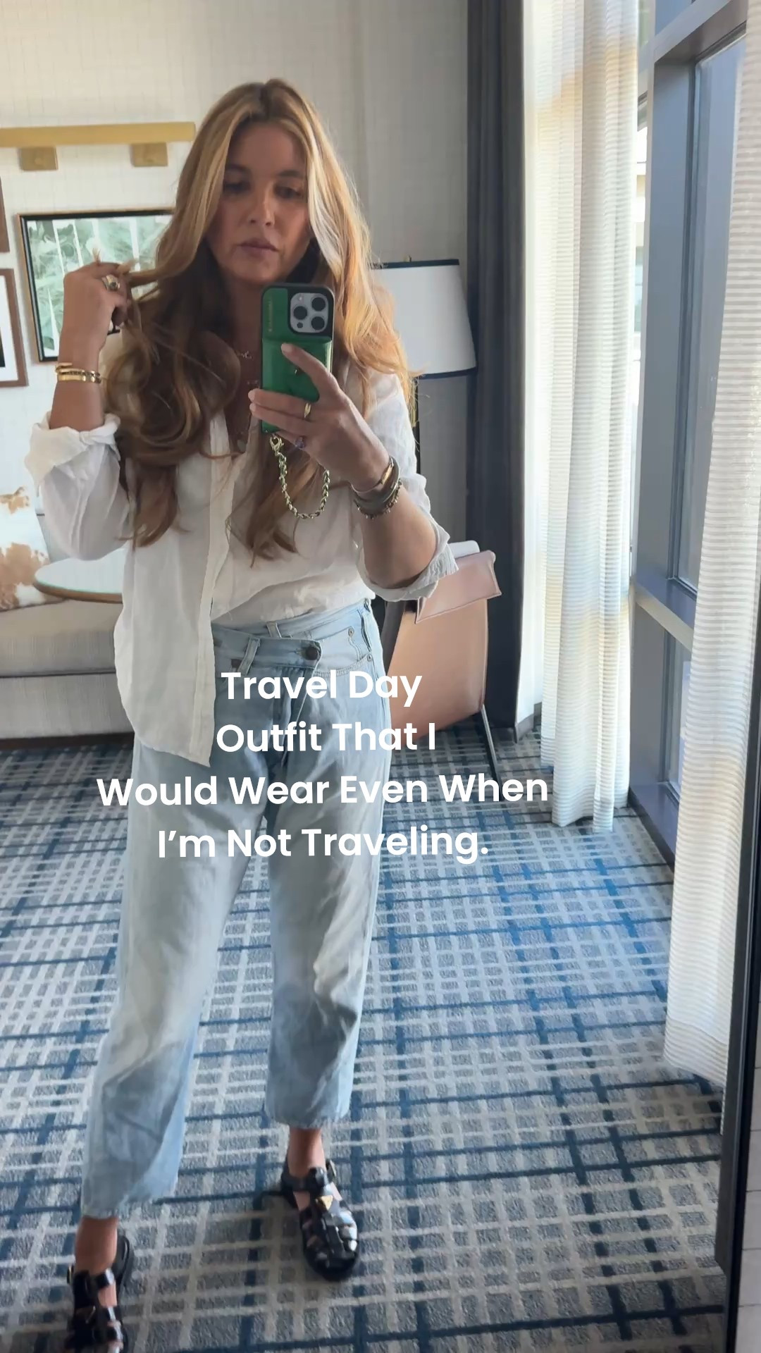 Shirt: medium
Jeans: 26 
Shoes TTS
Lip: Reforme contour in Teddy + 503 lipstick 
Sea glass and hot rollers for hair 

#LTKTravel #LTKBeauty #LTKCon