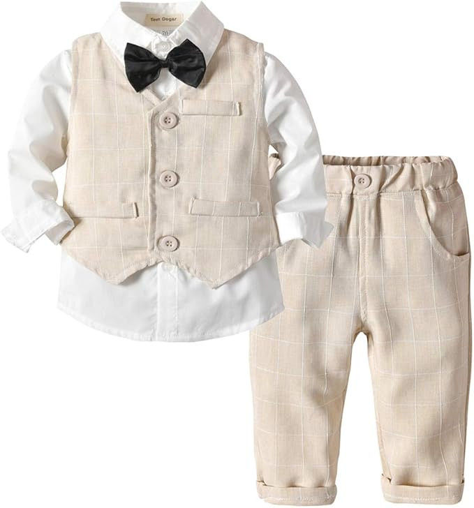 Tem Doger Baby Boys Formal Suit Toddler Gentleman Set Dress Slim Fit Shirt+Vest+Pants Outfits Tux... | Amazon (US)