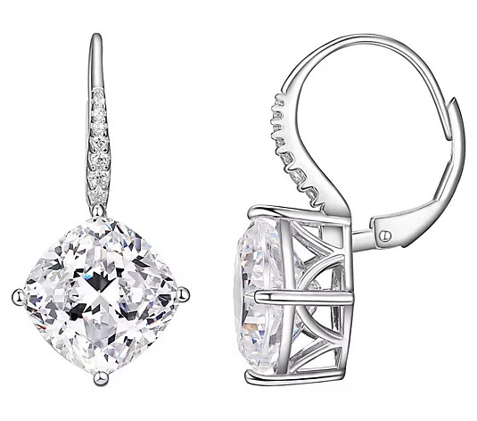 Diamonique 16.05 cttw Cushion Cut Drop EarringsSterling | QVC