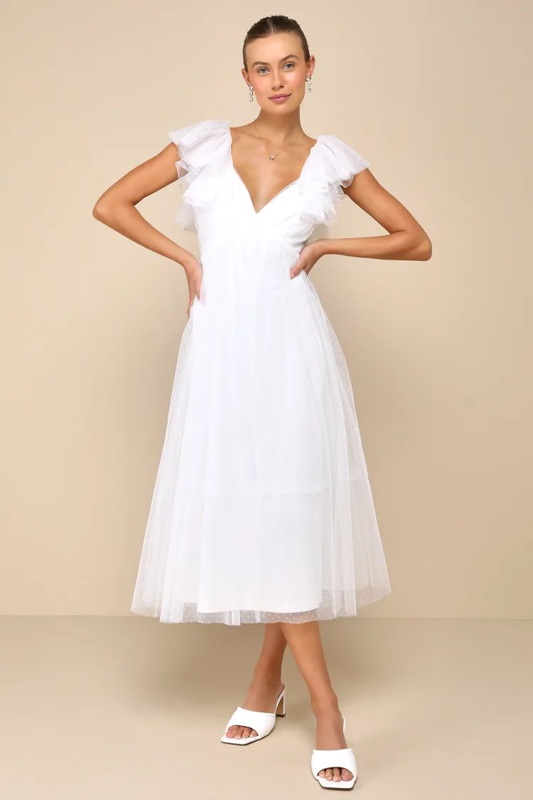 Perfect Invite White Swiss Dot Tie-Back Midi Dress | Lulus