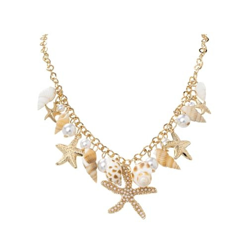 Boho Starfish Necklace for Women Adjustable Natural Conch Pearl Seashell Choker Tropical Layered Shell Necklaces Ocean-Themed Beach Summer Jewelry (Gold Necklace) | Amazon (US)