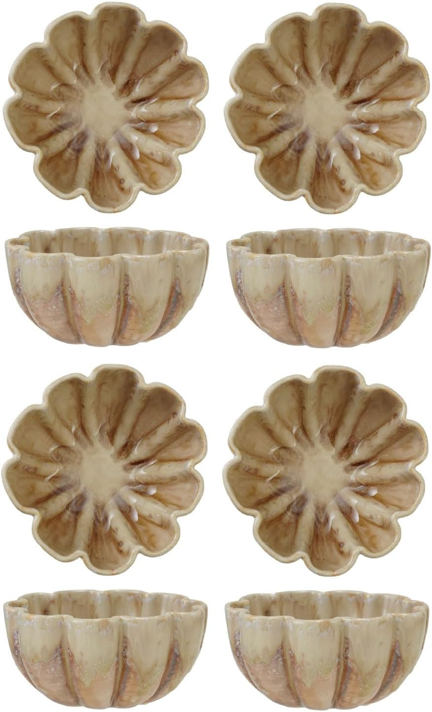 Creative Co-Op Round Stoneware Fluted Scalloped Bowls, Brown, Set of 4 | Amazon (US)